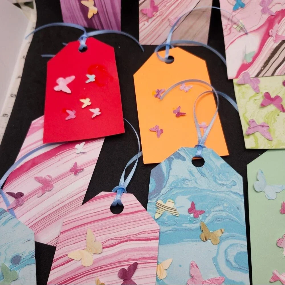 Hand Crafted Butterfly Colorful Gift Tags Thank You Cards Set of 12 - Picture 5 of 6